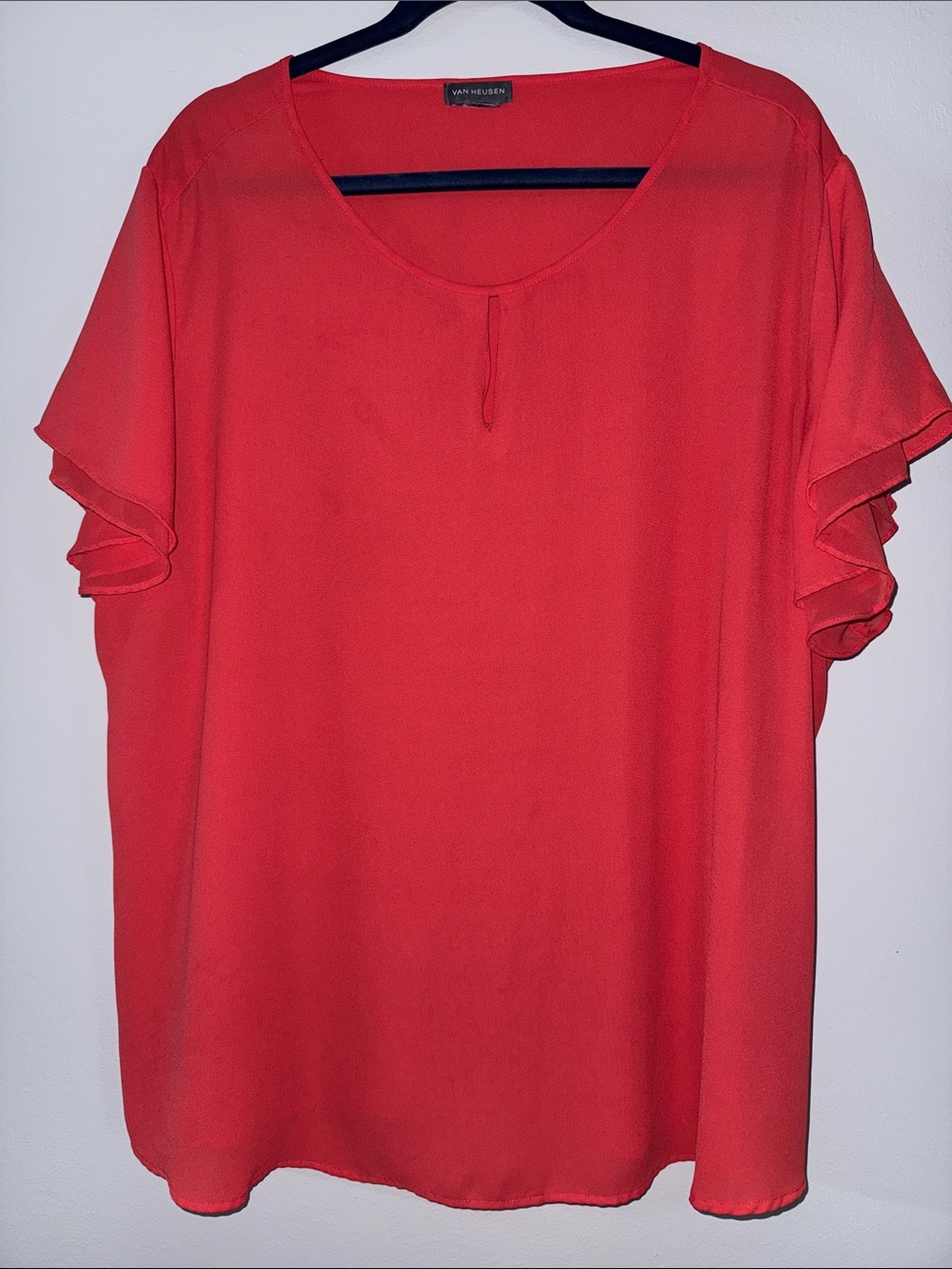 Van Heusen Bright Coral Flutter-Sleeve Blouse